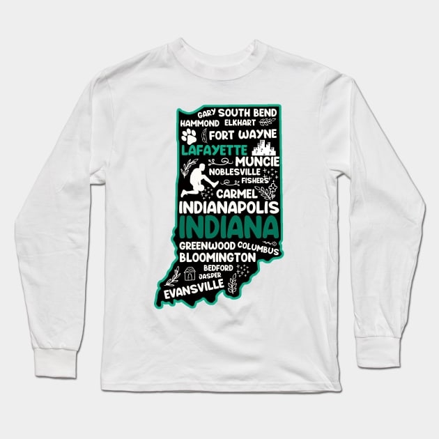 Lafayette Indiana cute map Fort Wayne, Evansville, Carmel, South Bend, Fishers, Hammond, Gary Long Sleeve T-Shirt by BoogieCreates